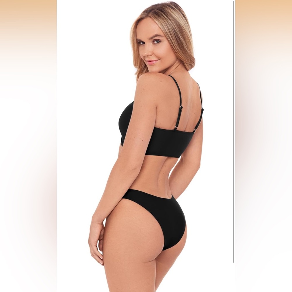 Sports Illustrated Swim Bikini Top Black XL Women's Shirred Tie Midkini Top B4 - Picture 3 of 6